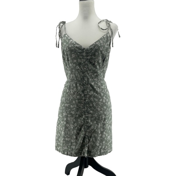 Abercrombie & Fitch Babydoll Mini Dress Women's XL Y2K Cotton Floral‎ Green Boho - Picture 1 of 10